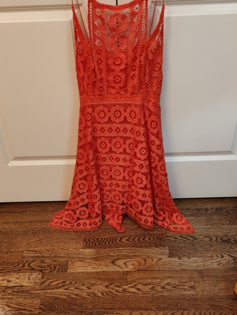 Free People Dress Sz 12 Orange Lace Handkerchief Hem - Picture 2 of 8